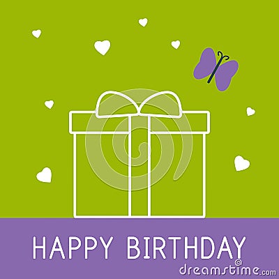 Happy birthday card with present and butterfly Vector Illustration