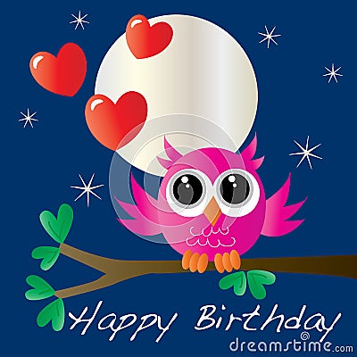 Happy birthday card with a sweet little owl Vector Illustration