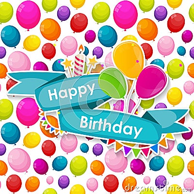 Happy Birthday Card Template with Balloons Vector Illustration Vector Illustration