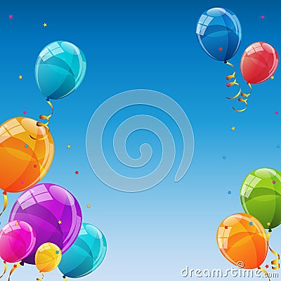 Happy Birthday Card Template with Balloons Vector Illustration Vector Illustration