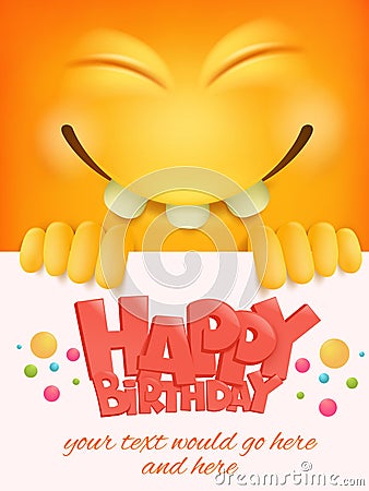 Happy birthday card template with yellow smiley face emoticon background Cartoon Illustration