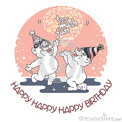 Happy Birthday card with two cute bears. Vector Illustration