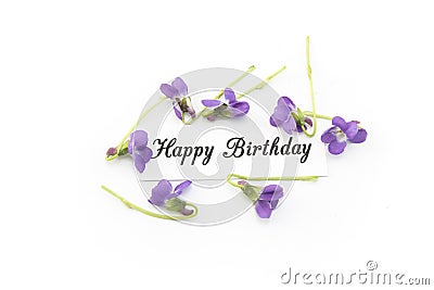 Happy Birthday Card with Violets Stock Photo