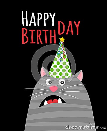 Happy birthday cat card Vector Illustration