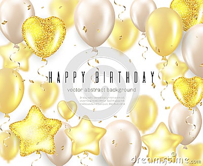 Happy Birthday celebration typography design for greeting card, poster or banner with realistic golden balloons and Vector Illustration