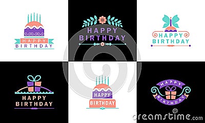 Happy birthday colorful badges Stock Photo