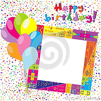 Happy Birthday colorful card with confetti and balloons Vector Illustration