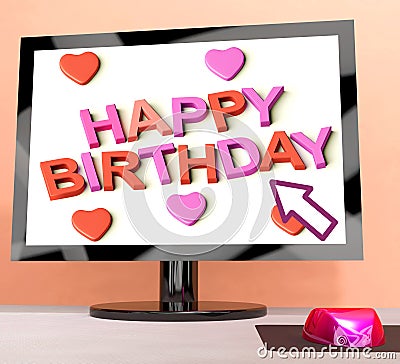 Happy Birthday On Computer Screen Stock Photo