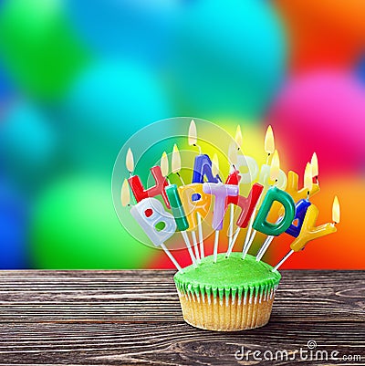 Happy birthday cupcakes with candles Stock Photo