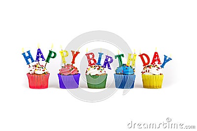 Happy Birthday cupcakes and candles Stock Photo