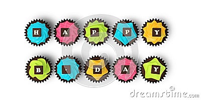 Happy Birthday cupcakes isolated on white background Cartoon Illustration