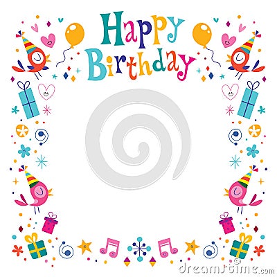 Happy Birthday decorative border frame Vector Illustration