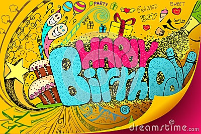 Happy Birthday Doodle Vector Illustration