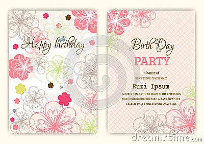Happy birthday on floral background in colorful theme. Vector Illustration