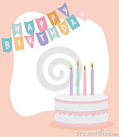 happy birthday garland with birthday cake Vector Illustration