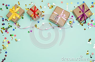 Happy birthday and gift box on color background Stock Photo