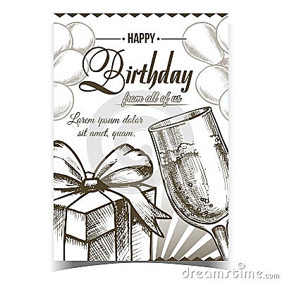 Happy Birthday Gift Congratulatory Banner Vector Vector Illustration