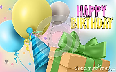 Happy birthday gifts vector concept design. Birthday greeting with party elements Vector Illustration