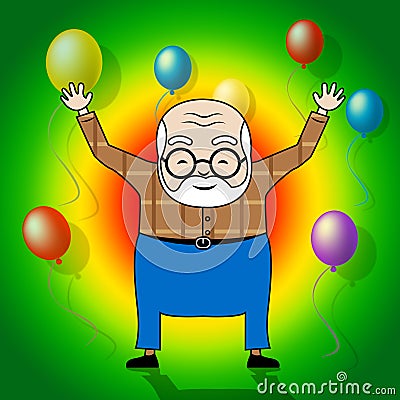 Happy Birthday Grandpa Balloons As Surprise Greeting For Grandad - 3d Illustration Stock Photo