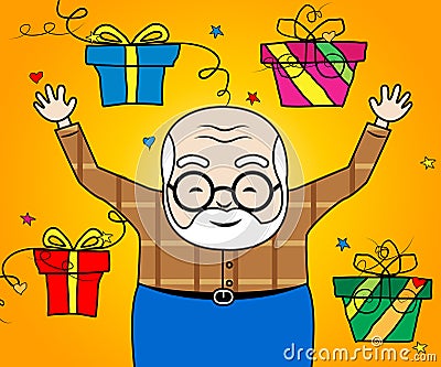 Happy Birthday Grandpa Gifts As Surprise Greeting For Grandad - 3d Illustration Stock Photo