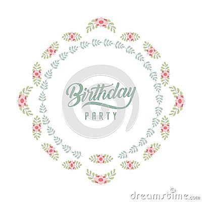 Happy birthday greeting card with beautiful flower wreath usable for background template Vector Illustration