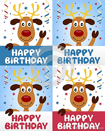 Happy Birthday Cute Reindeer Vector Illustration