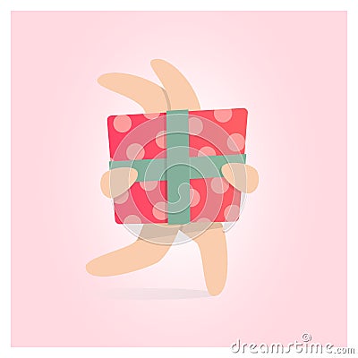 Happy birthday greeting card. Gift box in rabbit hand. Vector illustration Vector Illustration