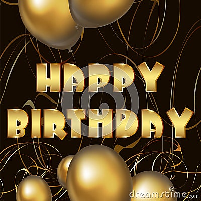Happy birthday greeting card with golden balloons Vector Illustration