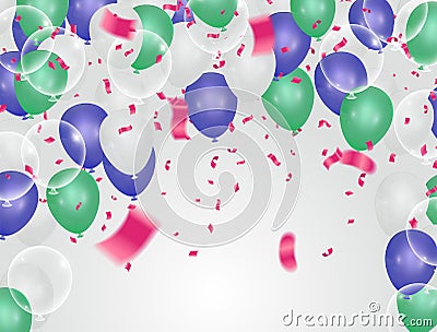 Happy Birthday greeting card template with festive color confetti stars and balloons pattern Vector Illustration