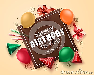 Happy birthday greeting card vector banner design. Birthday greeting text in empty space Vector Illustration