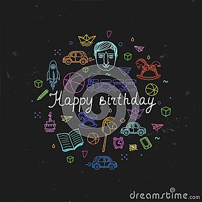 Happy Birthday greeting card - vector illustration. Vector Illustration