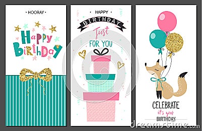 Happy birthday greeting cards and party invitation templates .Vector illustration. Vector Illustration