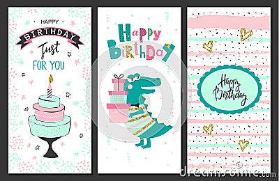 Happy birthday greeting cards and party invitation templates .Vector illustration. Vector Illustration