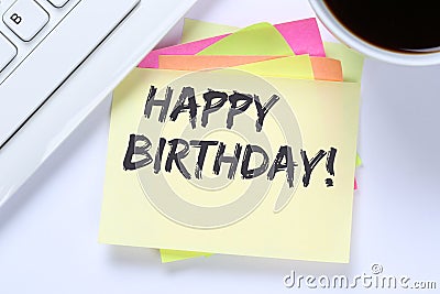 Happy Birthday greetings celebration business desk Stock Photo