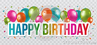 Happy Birthday Greetings with lettering Design and Balloons. Transparent Background. Vector Illustration