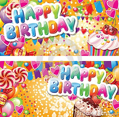 Happy birthday horizontal cards Vector Illustration