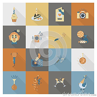 Happy Birthday Icons Set Vector Illustration