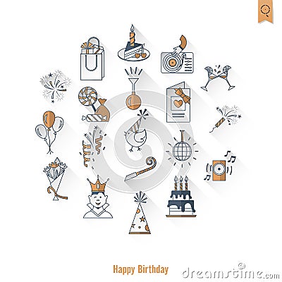 Happy Birthday Icons Set Vector Illustration