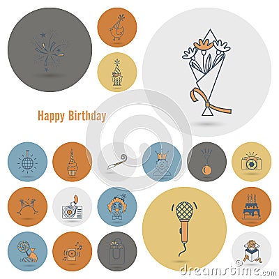 Happy Birthday Icons Set Vector Illustration