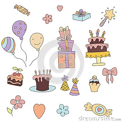 Happy birthday icons set Vector Illustration