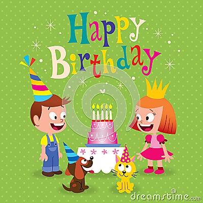 Happy Birthday kids greeting card Vector Illustration