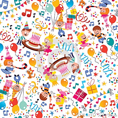 Happy Birthday kids party pattern Vector Illustration