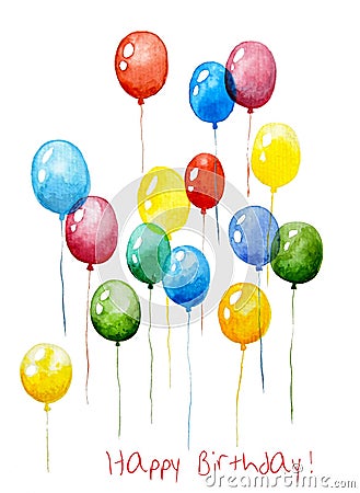 Happy Birthday multicolored flying balloons set Stock Photo