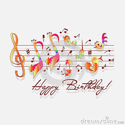 Happy Birthday! Musical congratulations. Vector Illustration