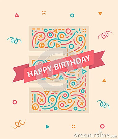 Happy birthday number 3 Colorful greeting card for three year Vector Illustration