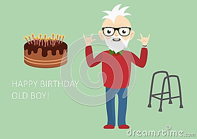 Happy birthday old boy Vector Illustration