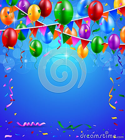 Happy Birthday party with balloons and ribbons background Vector Illustration