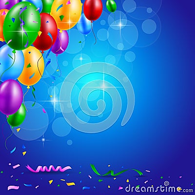 Happy Birthday party with balloons and ribbons background Vector Illustration