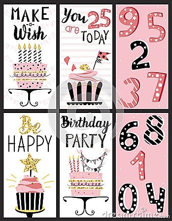 Happy Birthday Party cards set Vector Illustration