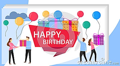 Happy Birthday Party Celebration with Friend. Vector Illustration of a Happy Birthday Greeting Card. Gift Design for Happy Stock Photo